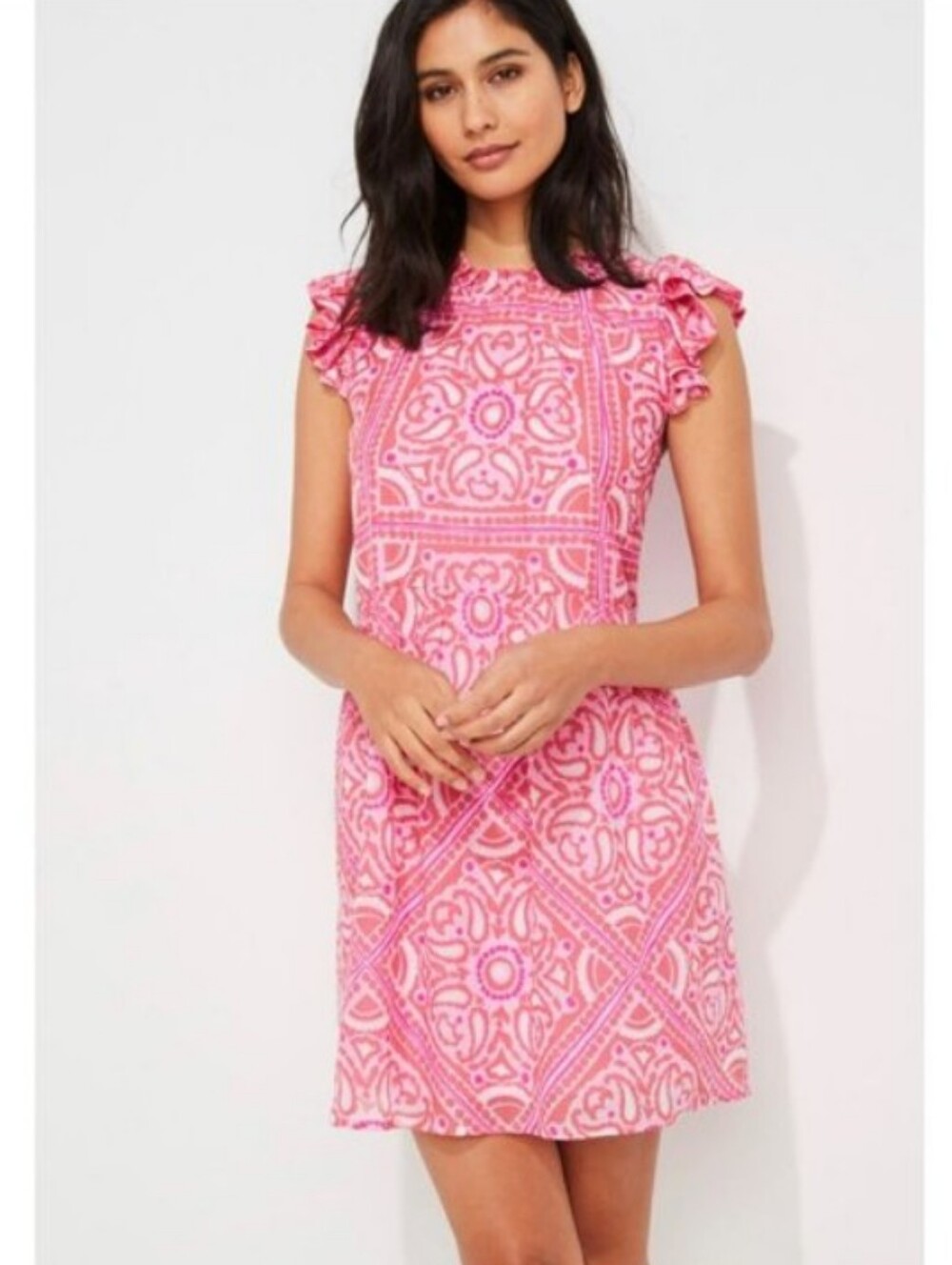 Vineyard Vines Pink Island Scarf Print Ruffle Dress - Size 0